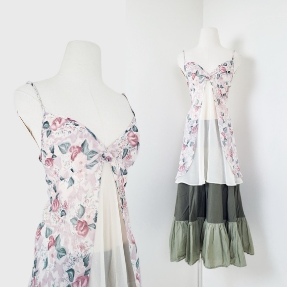 90's Splendida La Senza Slip Dress Open Back Sleeveless Babydoll Sheer Floral - Picture 1 of 13